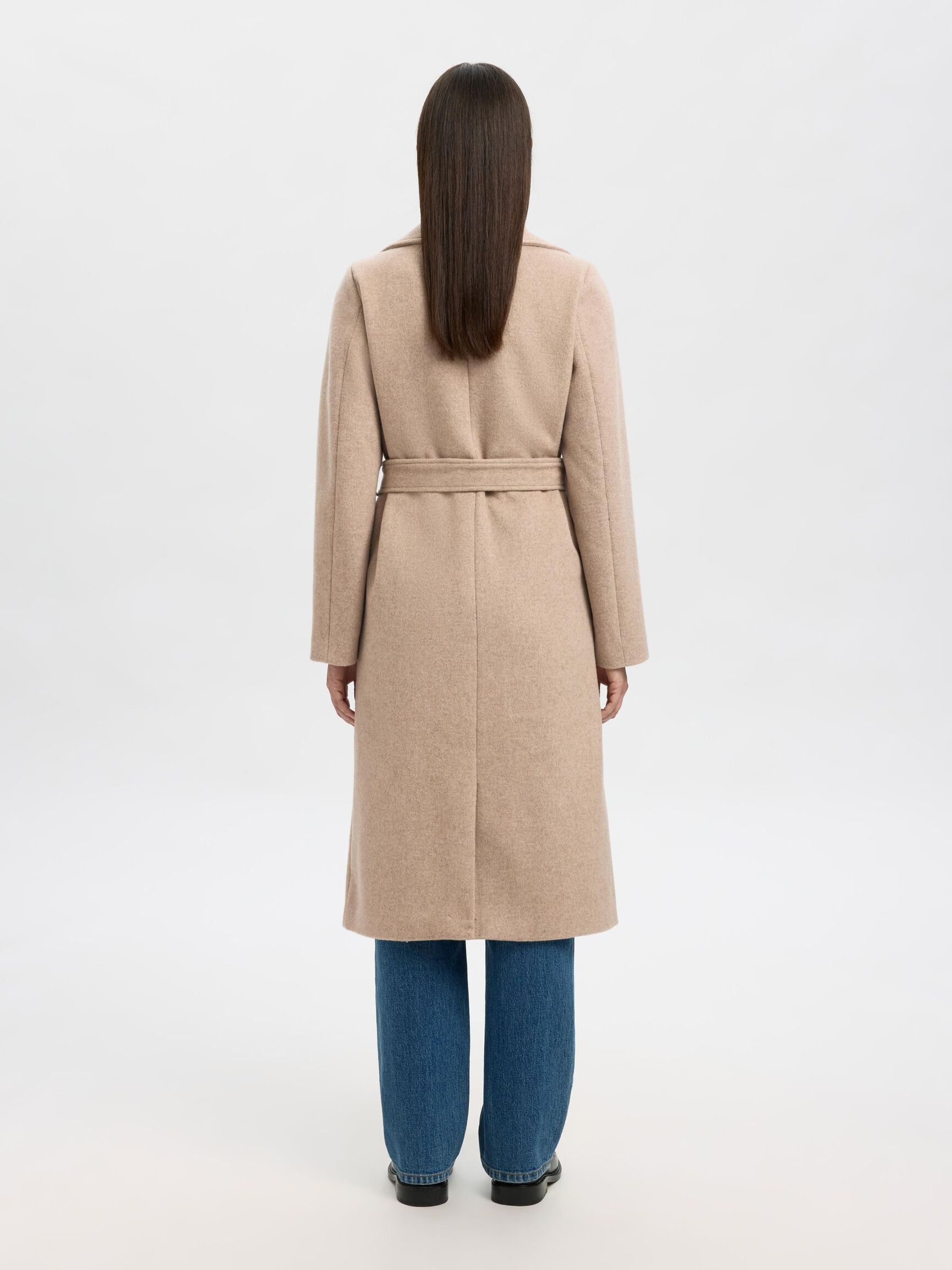 WOOL BLEND LONG COAT, Sandshell, highres