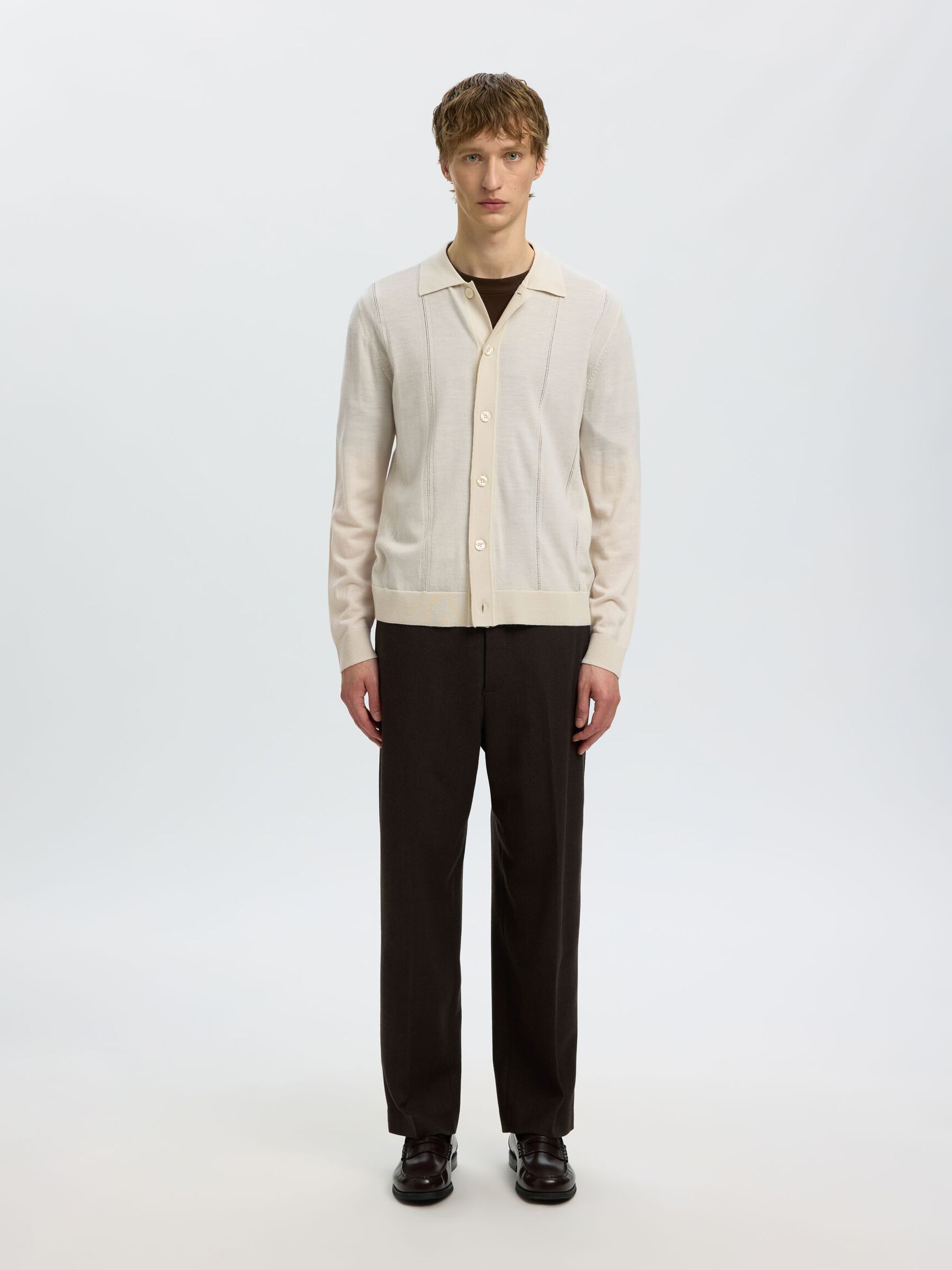 100% MERINO WOOL CARDIGAN, Silver Birch, highres