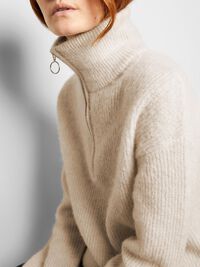 EN LAINE MÉLANGÉE AVEC FERMETURE ÉCLAIR PARTIELLE PULLOVER, Birch, highres