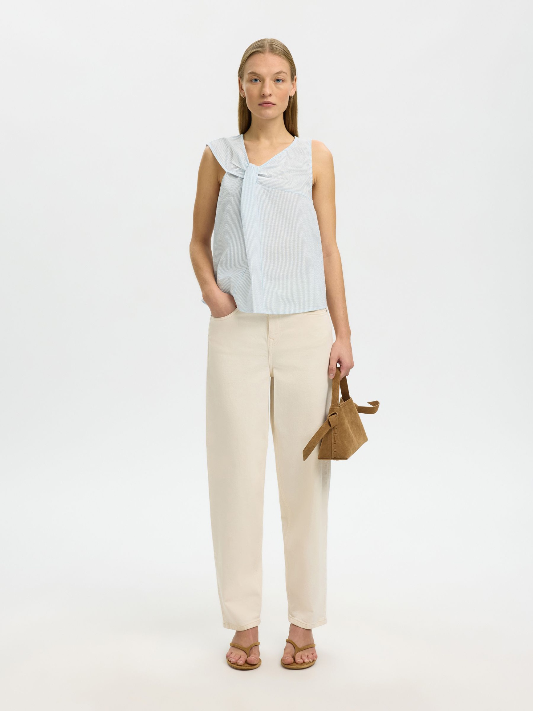 SEERSUCKER SLEEVELESS TOP, Cashmere Blue, highres