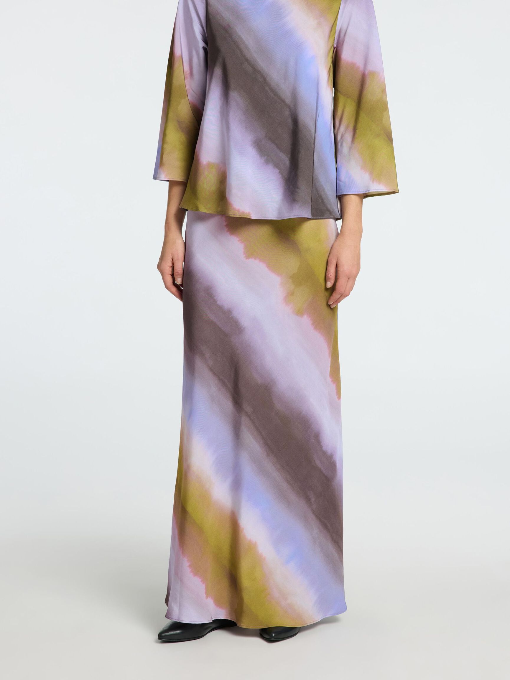 PRINTED VISCOSE MAXI SKIRT, Cornflower Blue, highres