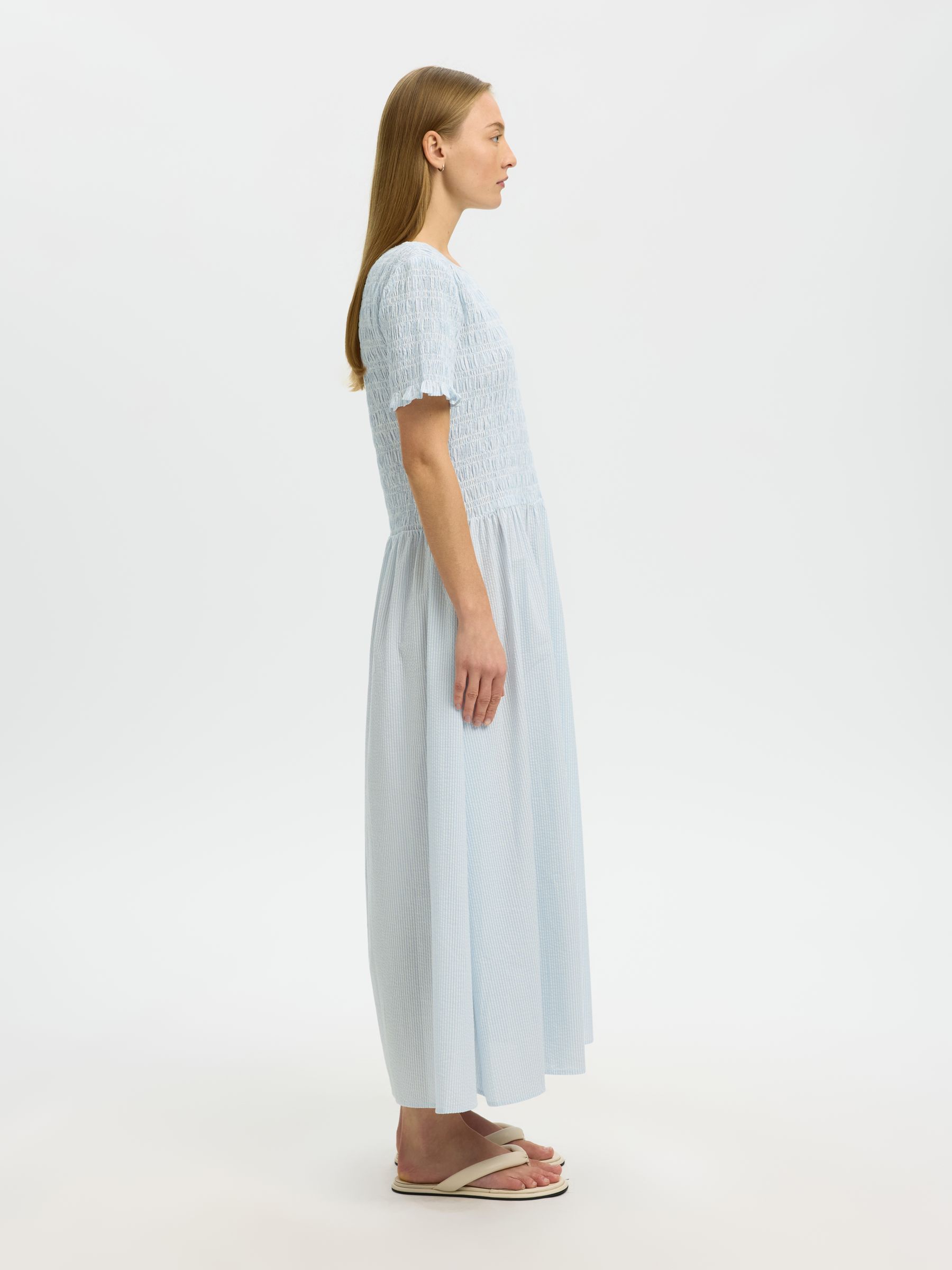 SEERSUCKER ROBE MI-LONGUE, Cashmere Blue, highres