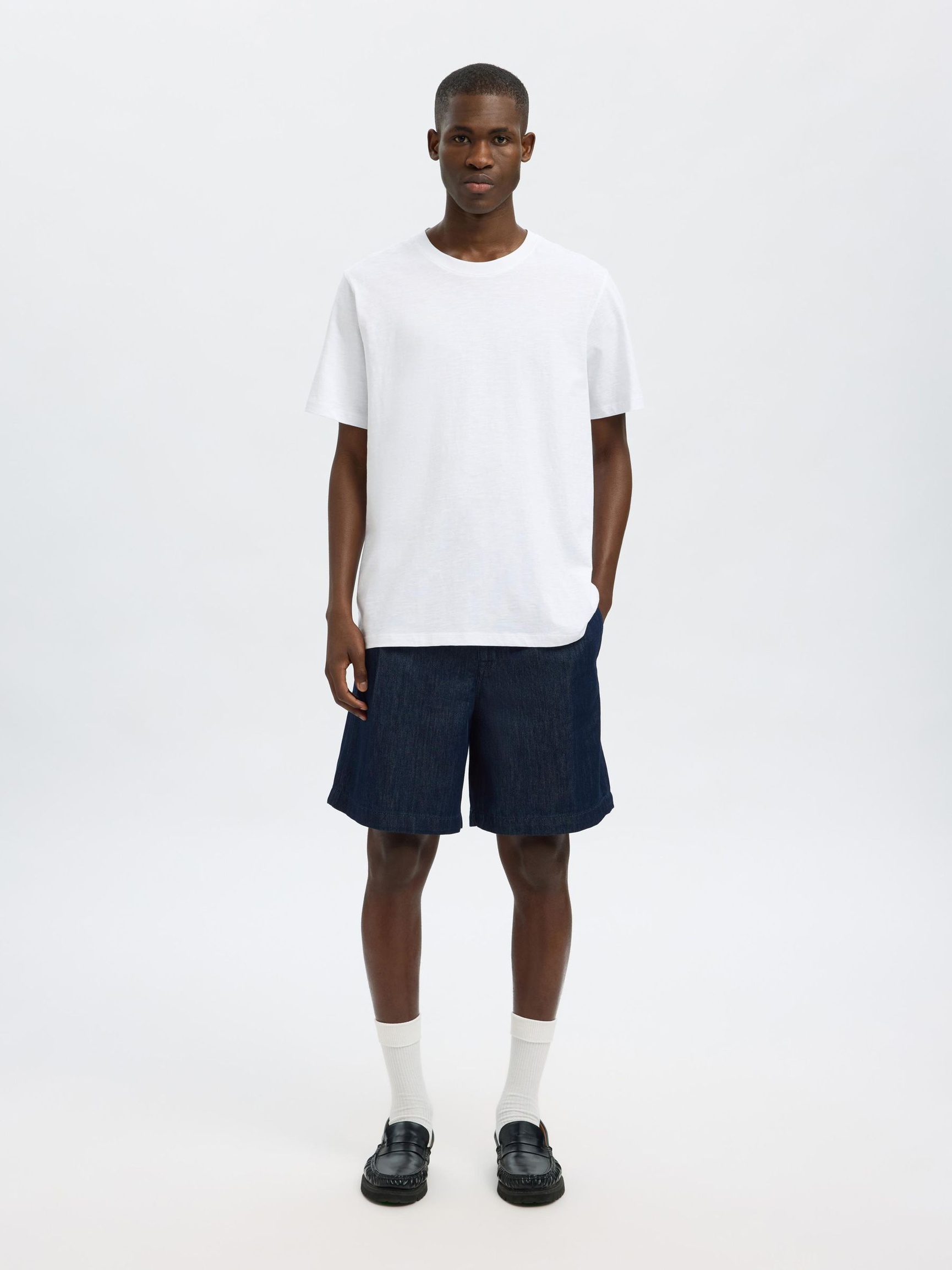 LOOSE FIT DENIM SHORTS, Dark Blue Denim, highres