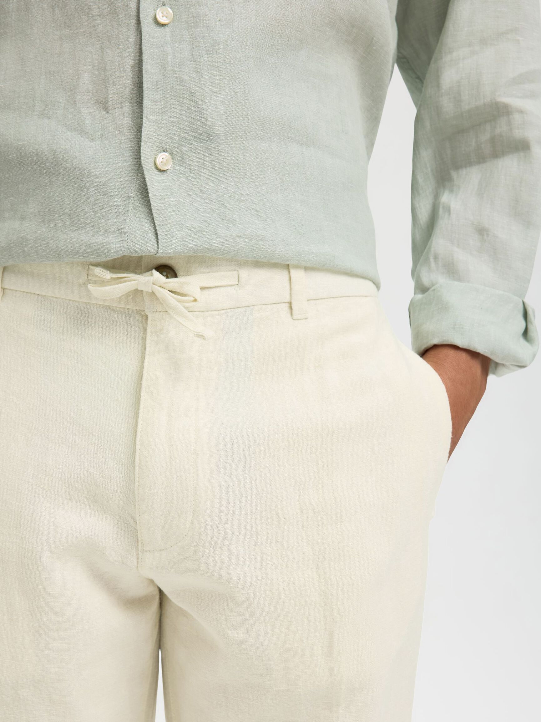 196 STRAIGHT FIT LINEN-BLEND TROUSERS, Cloud Dancer, highres