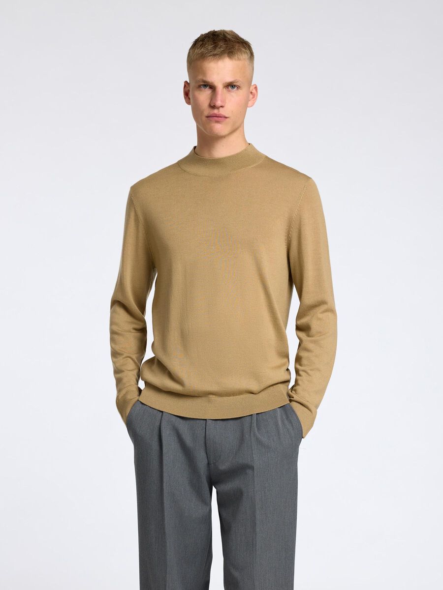Selected 100% MERINO WOOL MOCK-NECK JUMPER, Kelp, highres - 16096253_Kelp_003.jpg