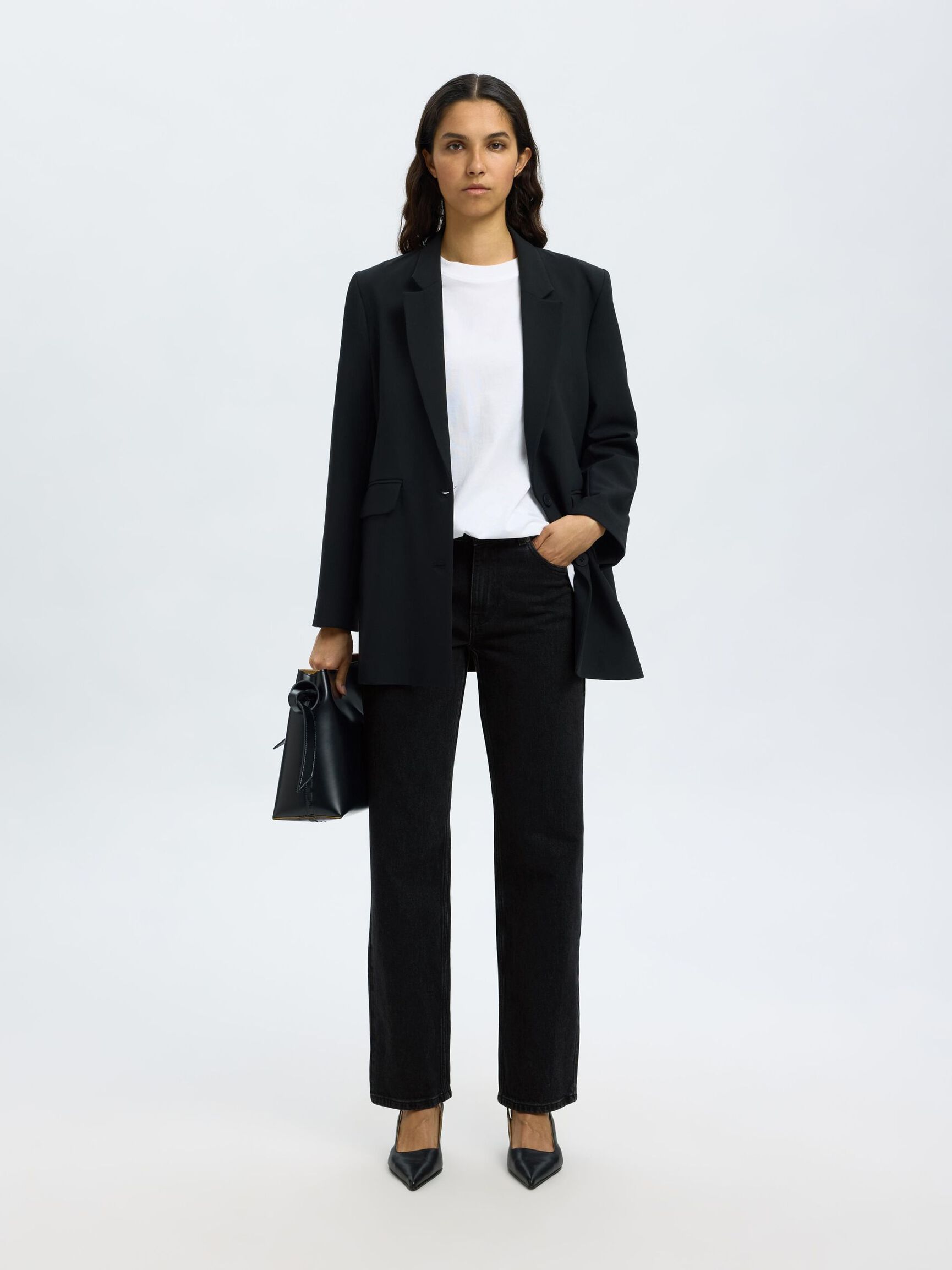 HIGH WAIST WIDE LEG JEANS, Black Denim, highres