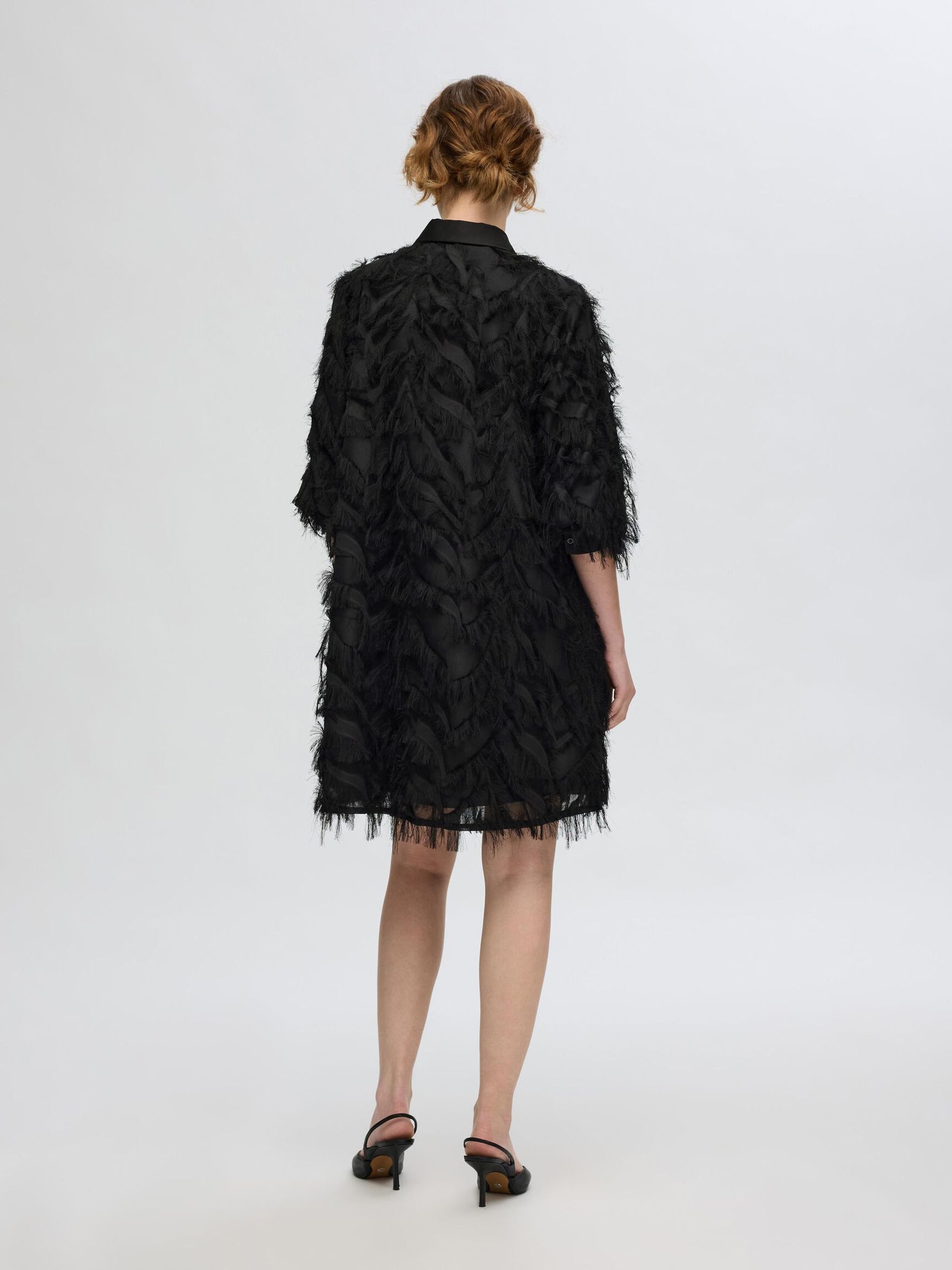 TEXTURIERTES BLUSENKLEID, Black, highres