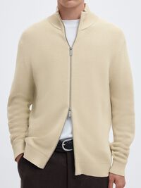 ZIPPED HIGH NECK PULLOVER, Oatmeal, highres