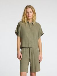 CROPPED OVERHEMD MET KORTE MOUWEN, Vetiver, highres
