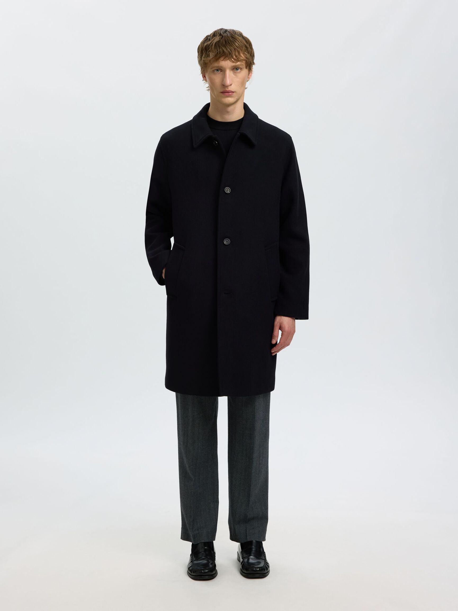 WOOL BLEND COAT, Black, highres