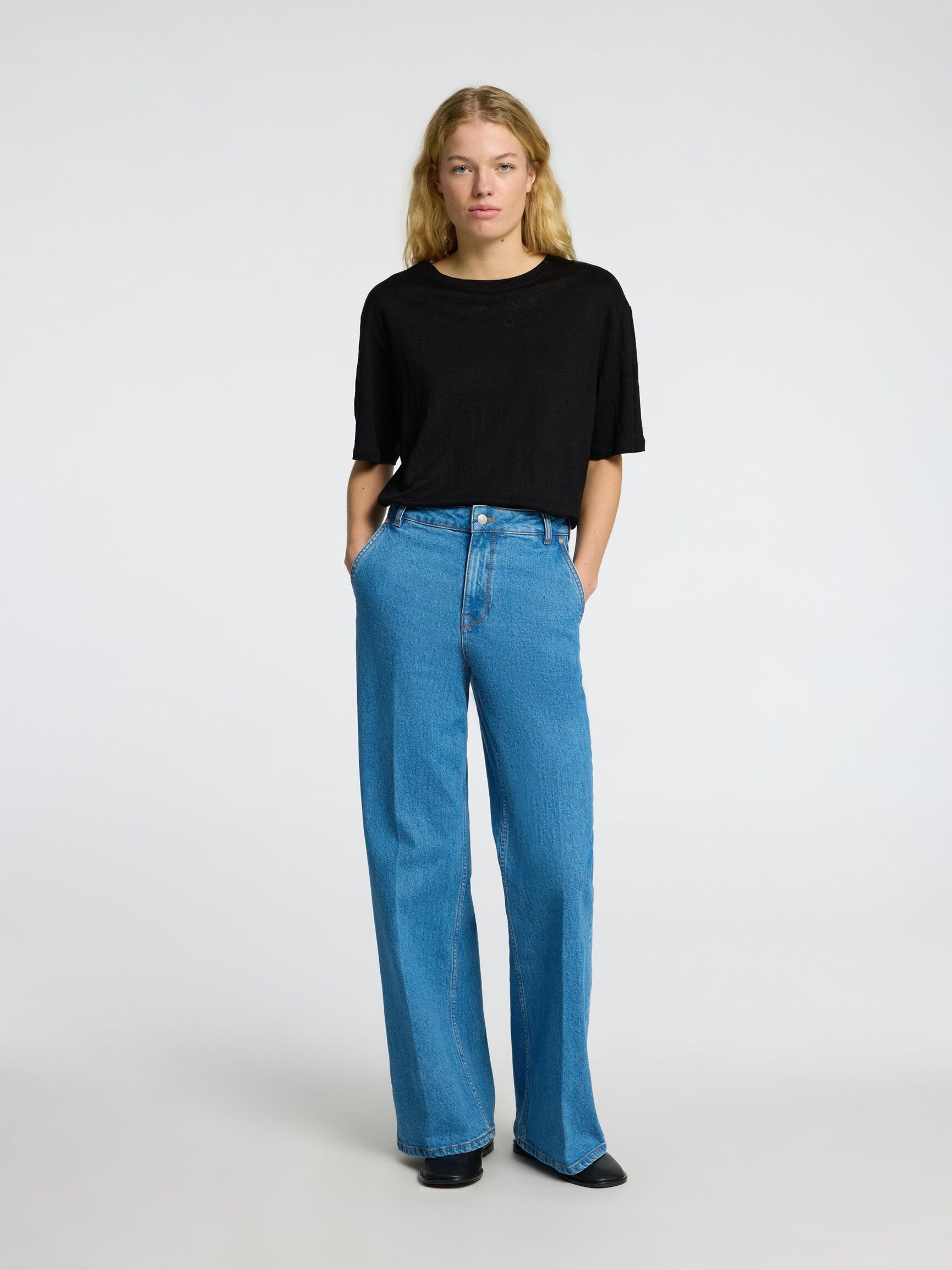 LINEN T-SHIRT, Black, highres