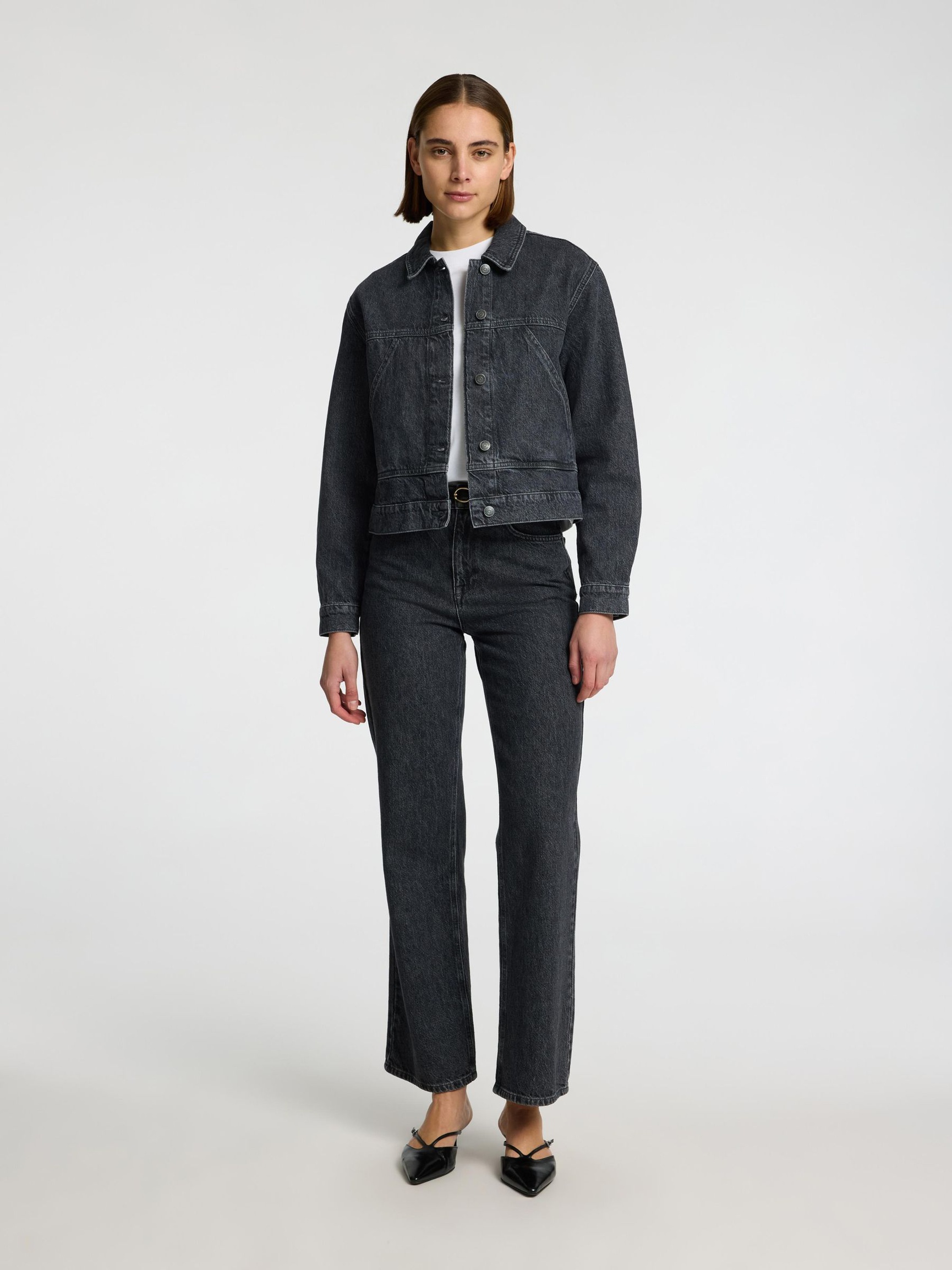 FADED BLACK WASH DENIM JACKET, Black, highres