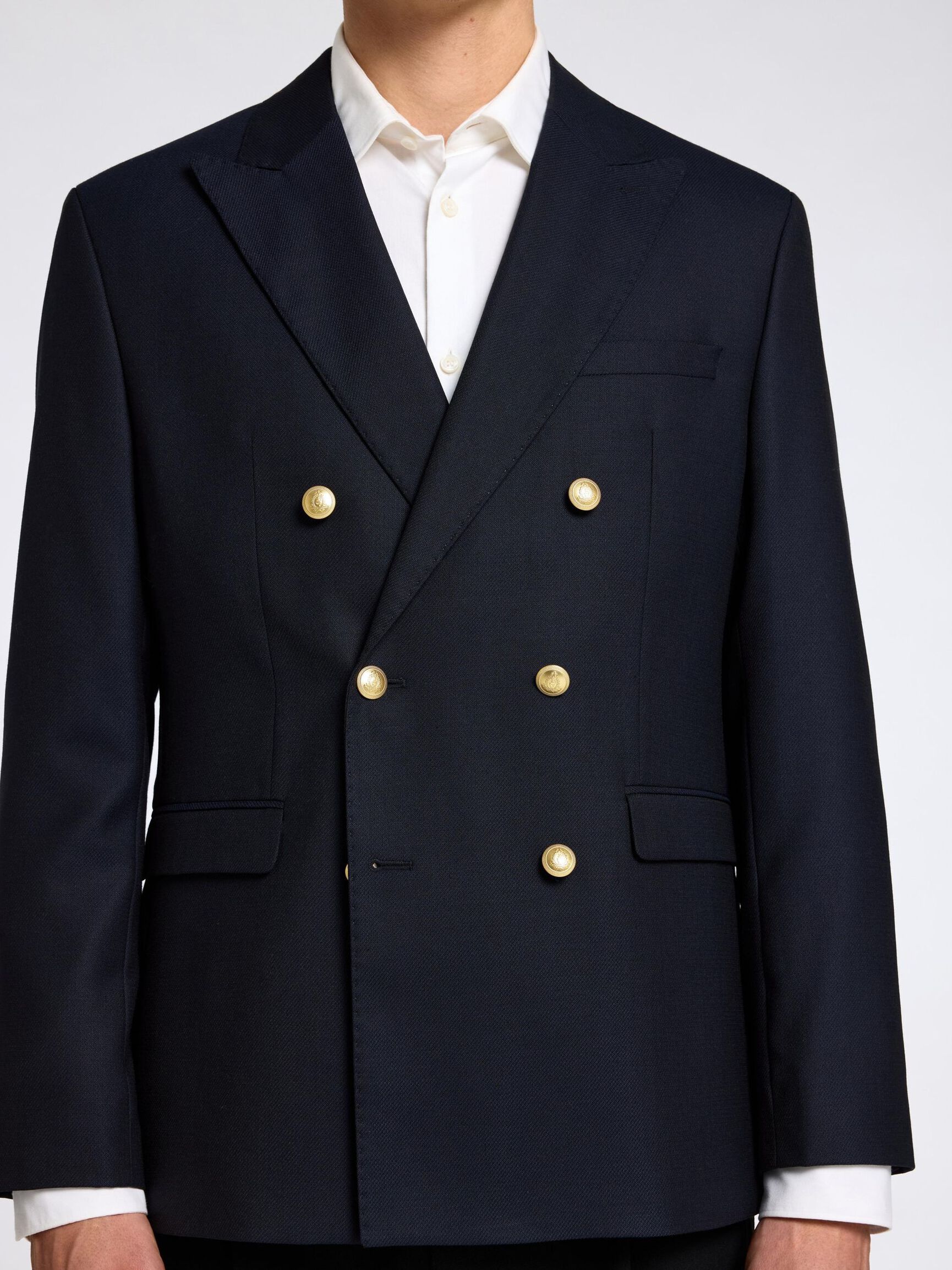 DOUBLE BREASTED WOOL BLEND  BLAZER, Dark Navy, highres