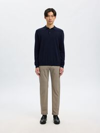 KNITTED LONG-SLEEVED POLO SHIRT, Navy Blazer, highres