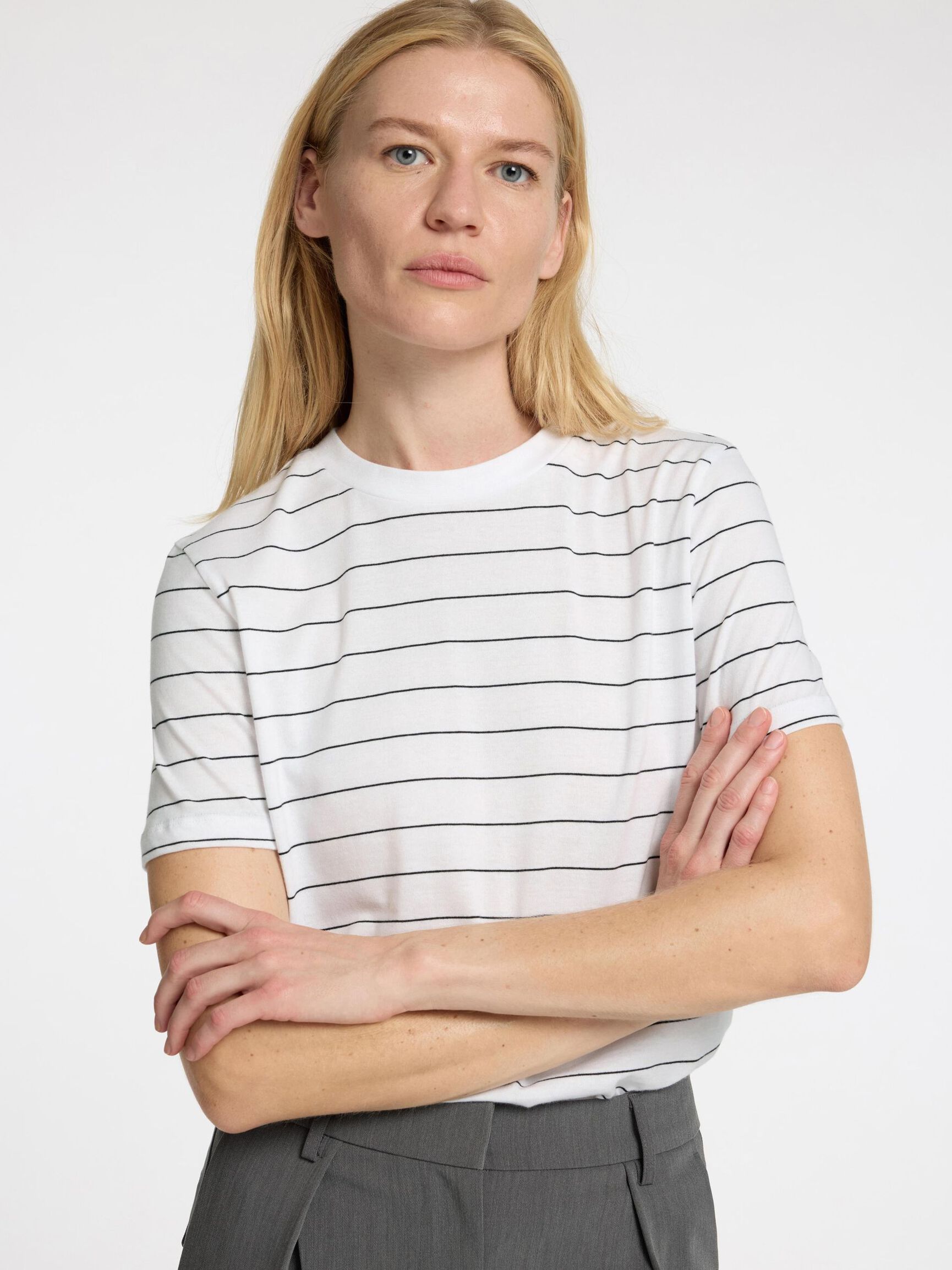 STRIPED COTTON T-SHIRT, Bright White, highres
