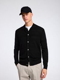100% MERINO WOOL CARDIGAN, Black, highres