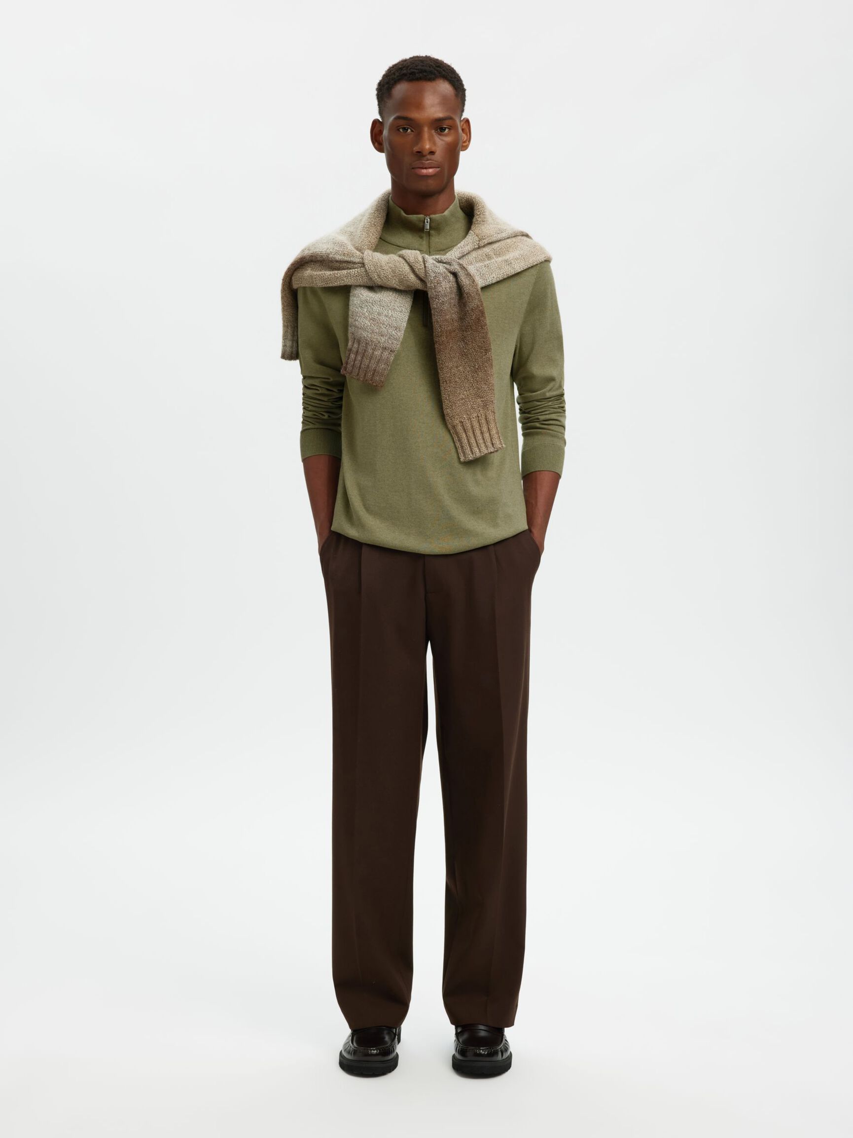 HALF-ZIP KNITTED JUMPER, Deep Lichen Green, highres