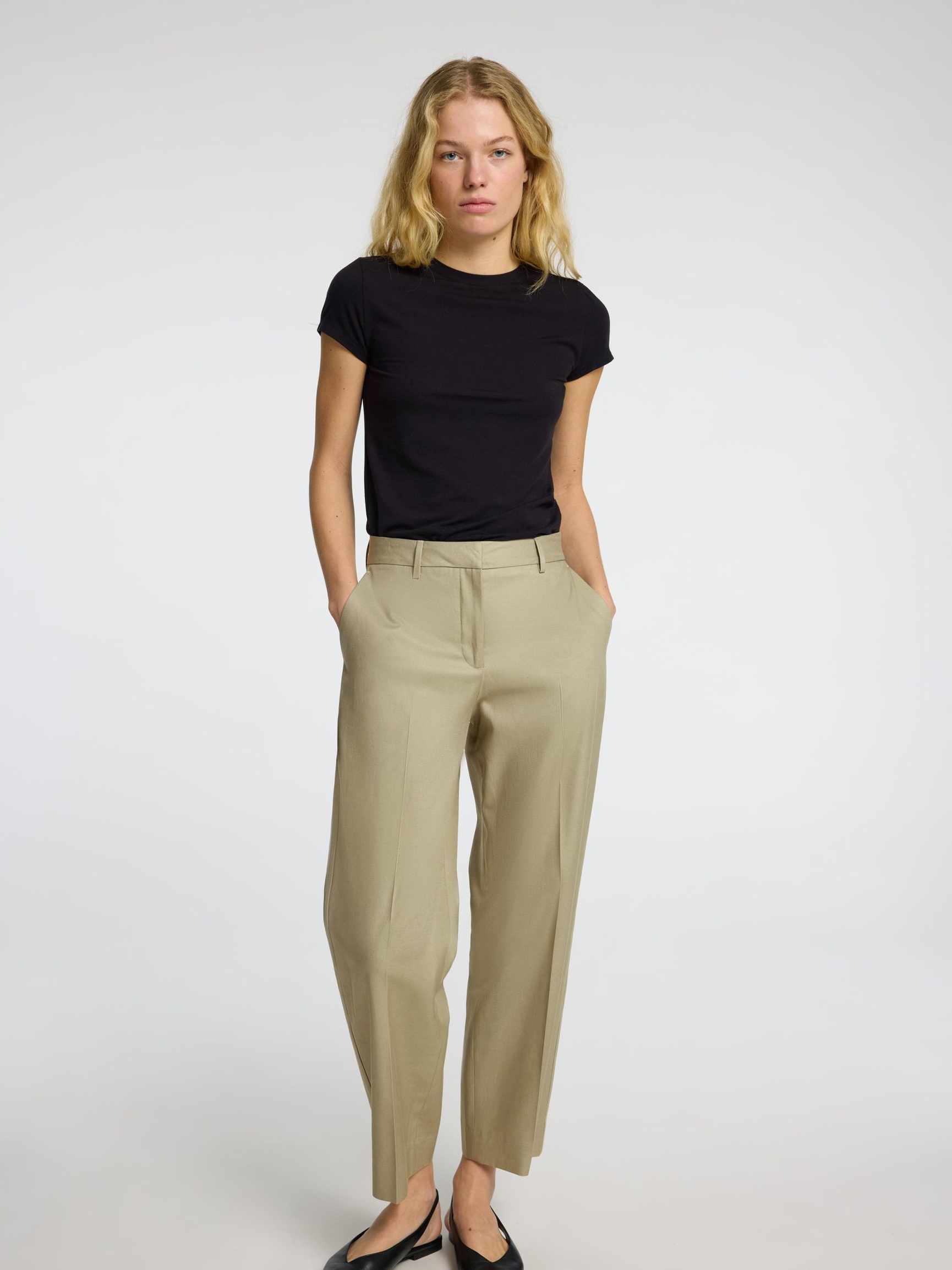 MID WAIST BARREL FIT TROUSERS, Vetiver, highres