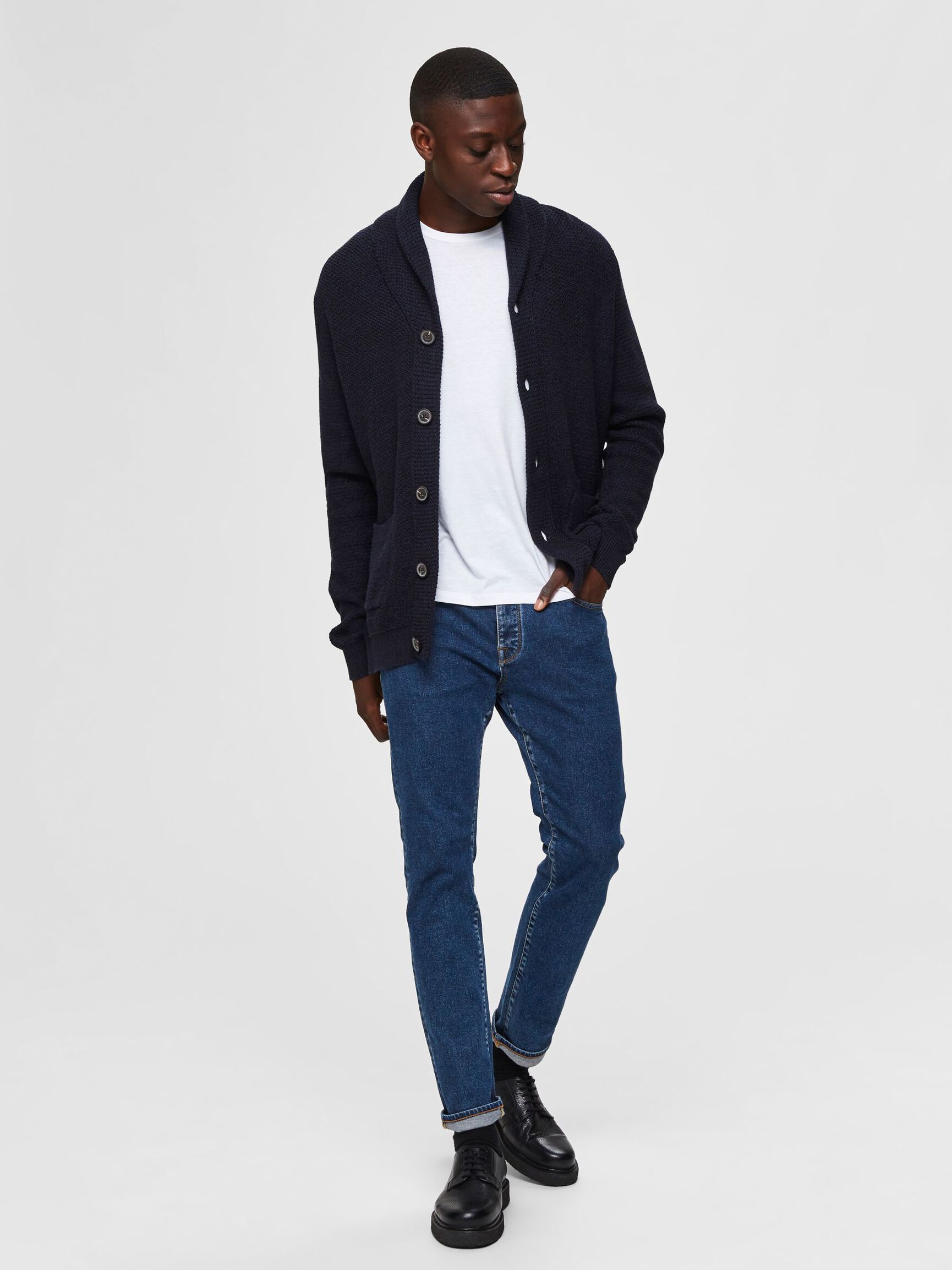SCHALKRAGEN STRICKJACKE, Maritime Blue, highres
