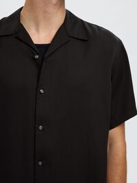 SATIN SHORT SLEEVED SHIRT, Black, highres