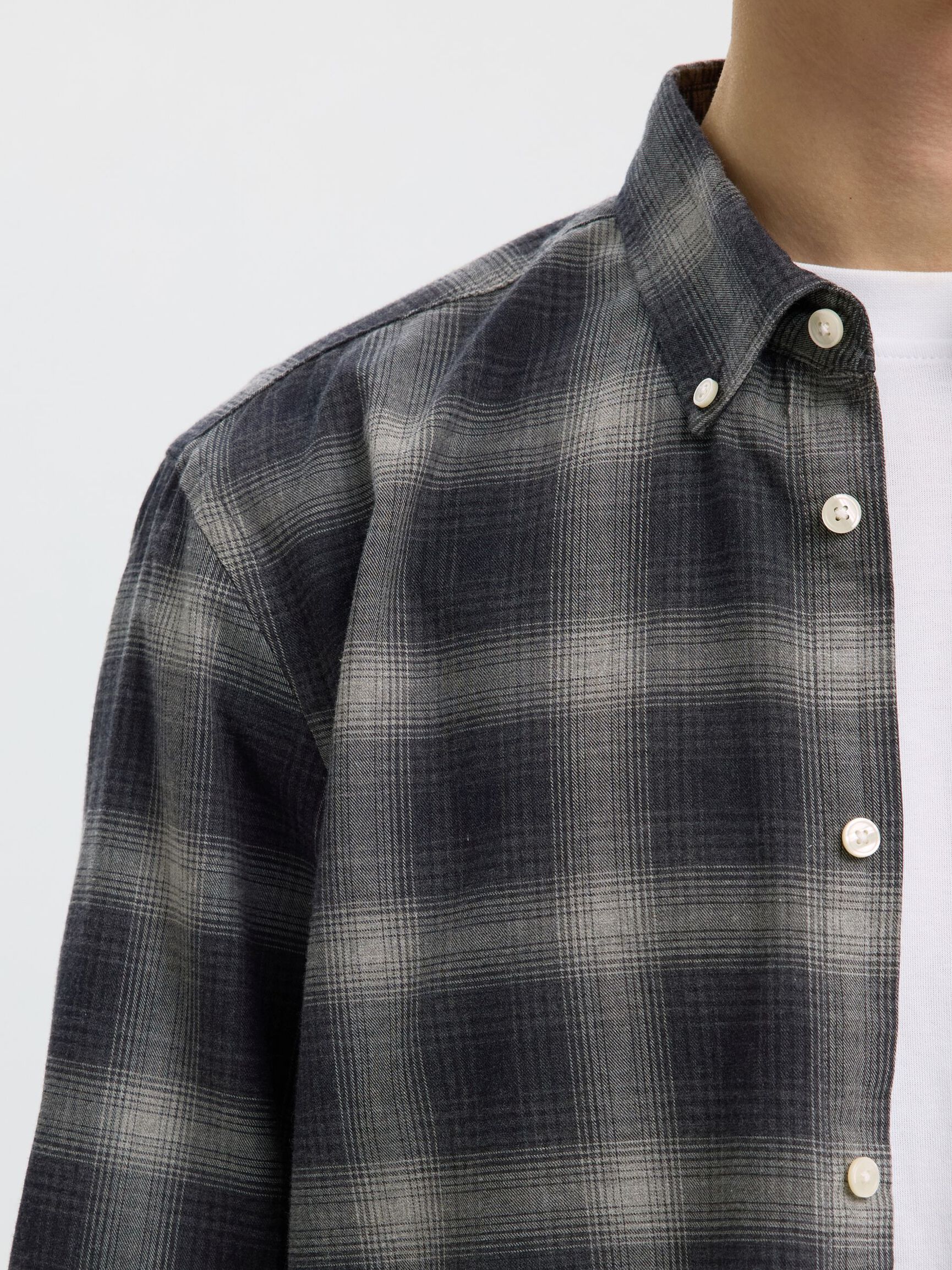 COTTON LONG SLEEVED SHIRT, Dark Grey Melange, highres