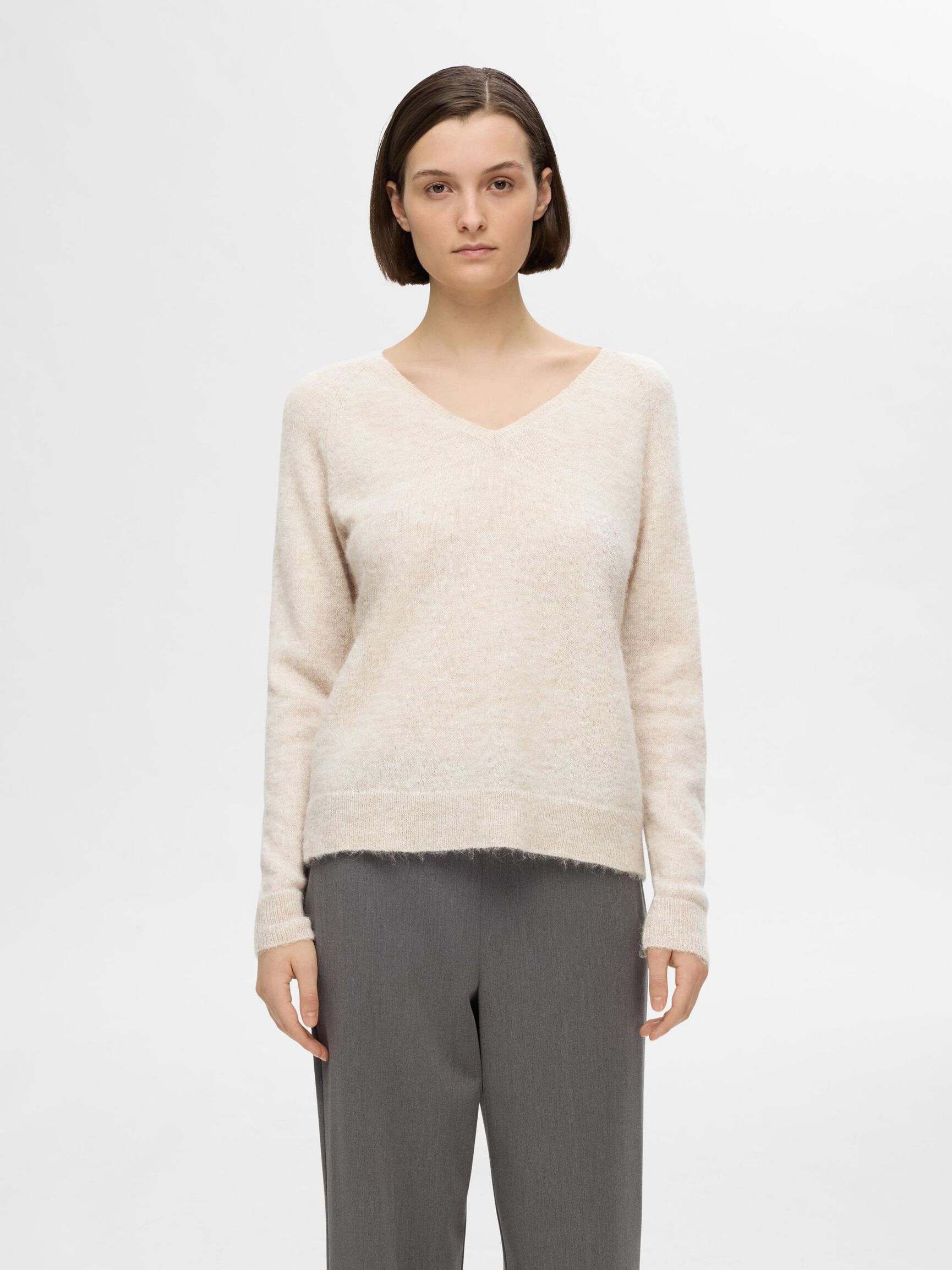 WOLLGEMISCH V-AUSSCHNITT PULLOVER, Birch, highres