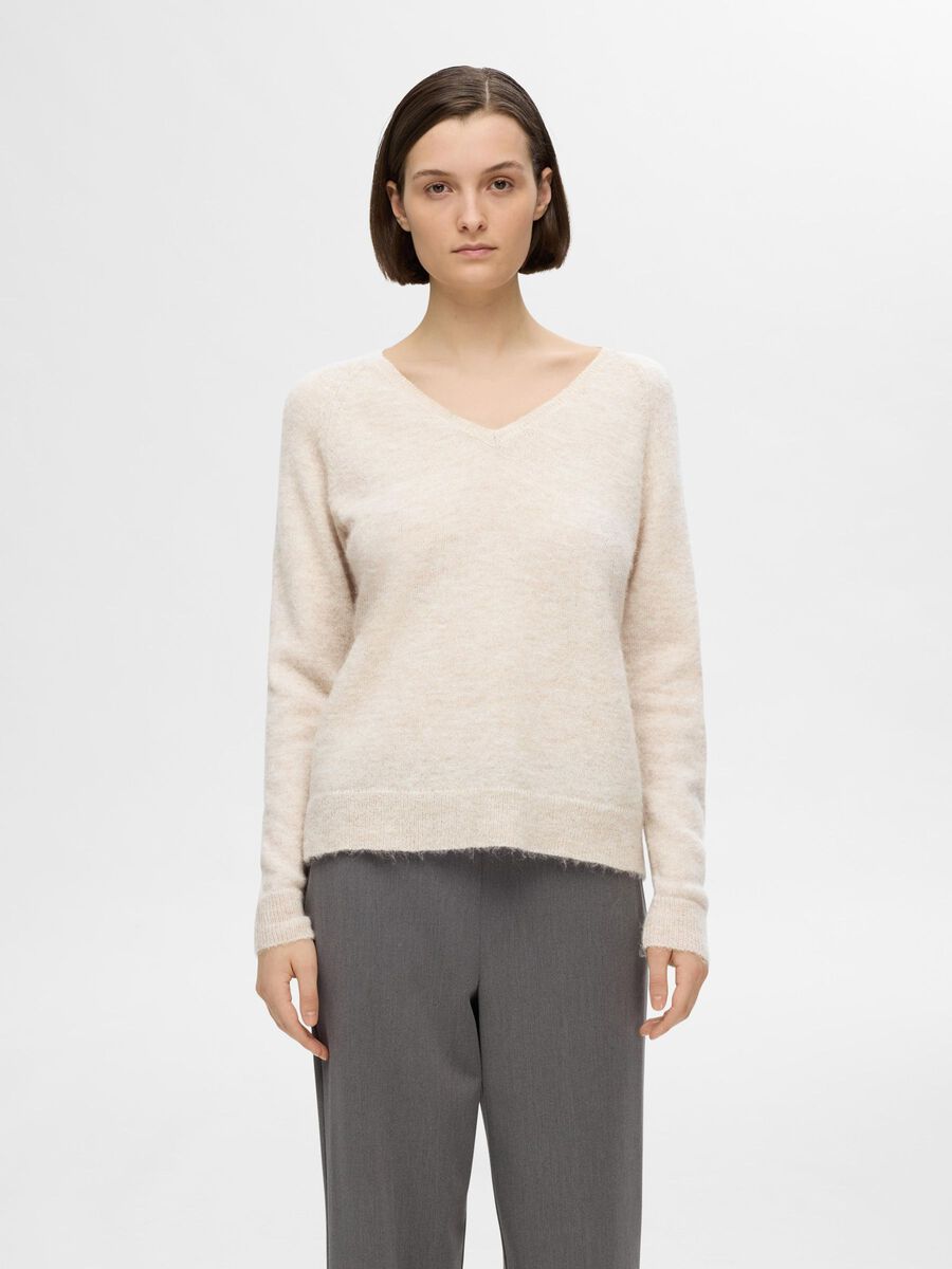 Selected MEZCLA DE LANA, CUELLO EN V JERSEY, Birch, highres - 16094268_Birch_1113603_003.jpg