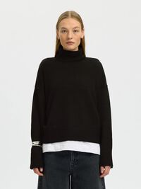 WOOL BLEND ROLL NECK JUMPER, Black, highres