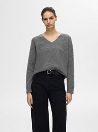 WOLLGEMISCH V-AUSSCHNITT PULLOVER, Medium Grey Melange, highres