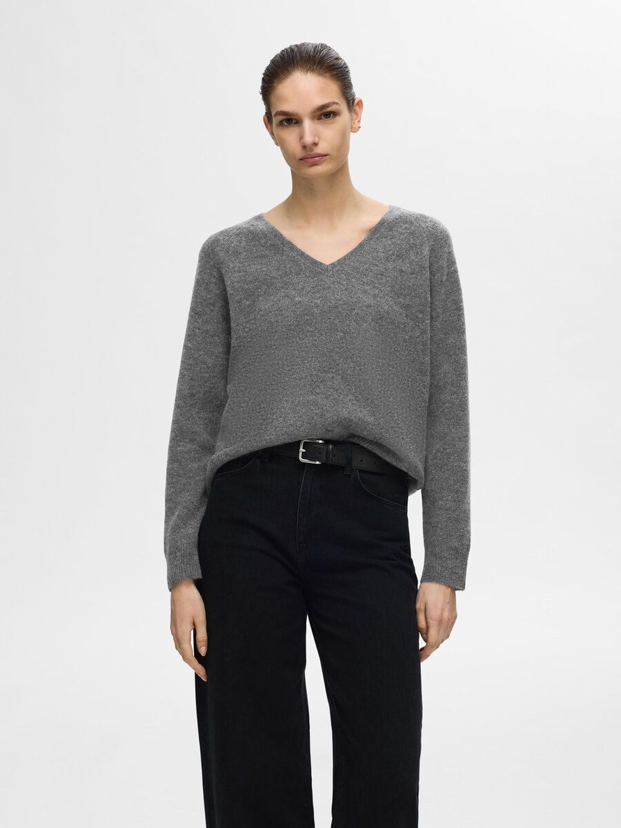 Selected ULLBLANDING V-HALS PULLOVER, Medium Grey Melange, highres - 16094268_MediumGreyMelange_003.jpg