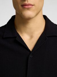 TEJIDO DE ALGODÓN CAMISA DE MANGA CORTA, Black, highres
