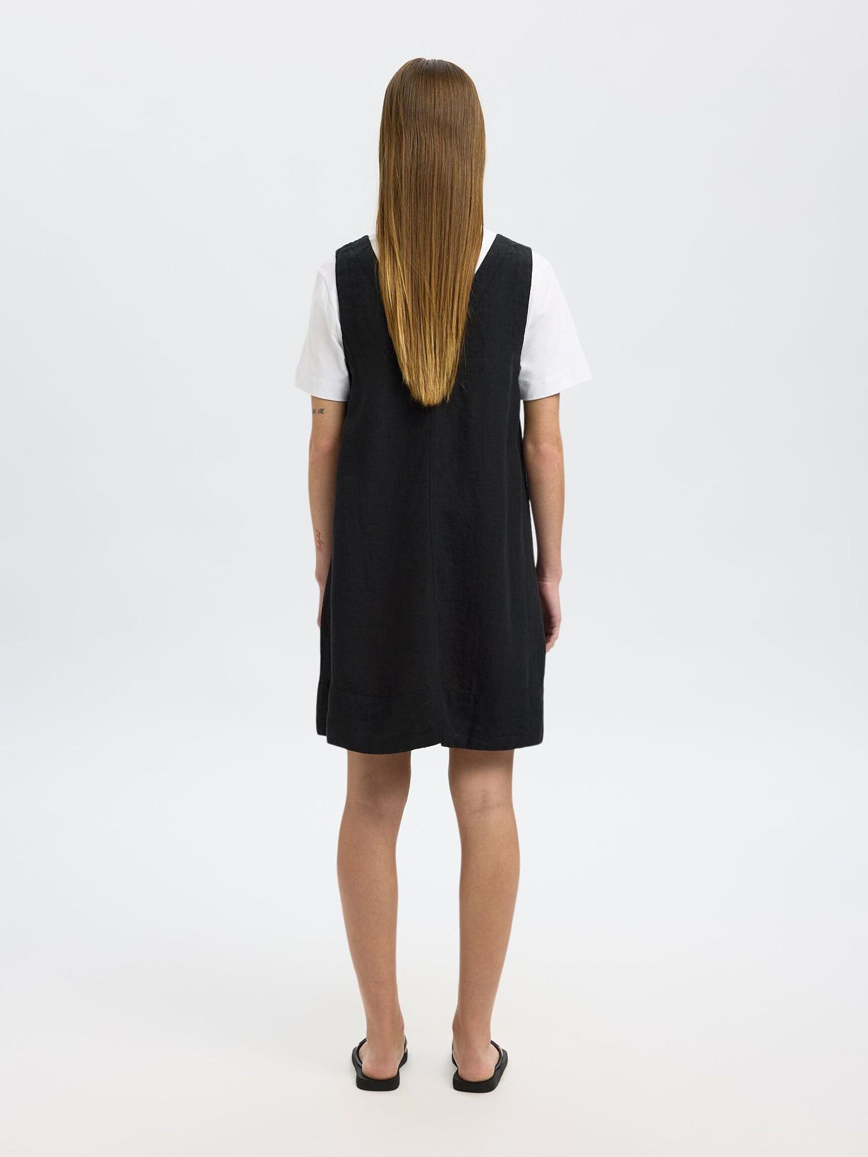 100% LEINEN KLEID OHNE ÄRMEL, Black, highres