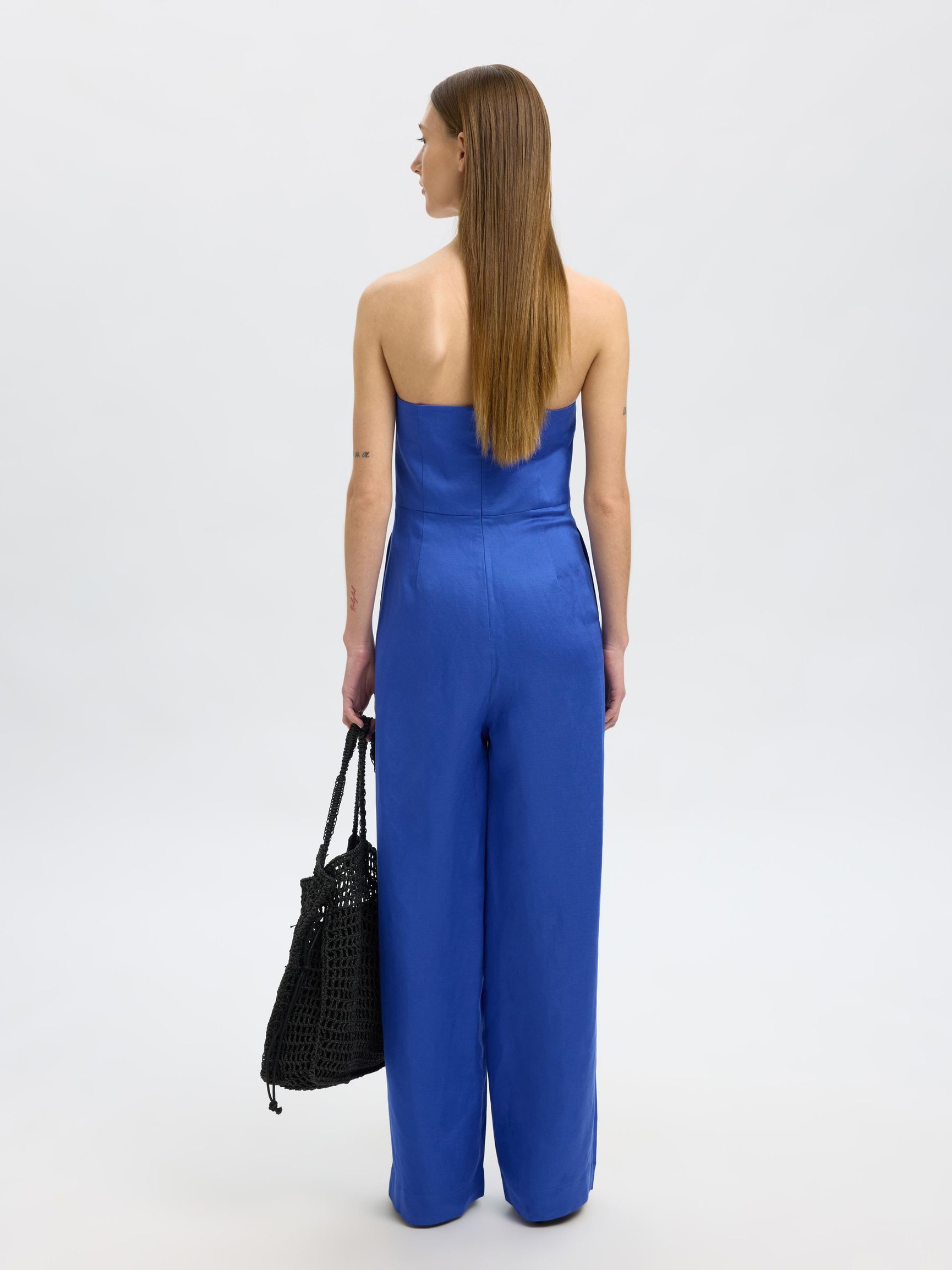 LINEN BLEND JUMPSUIT, Dazzling Blue, highres