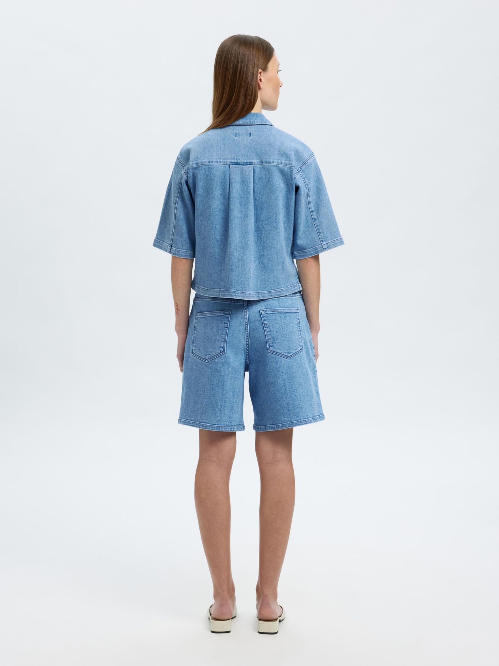 DENIM KORTÆRMET SKJORTE, Light Blue Denim, highres