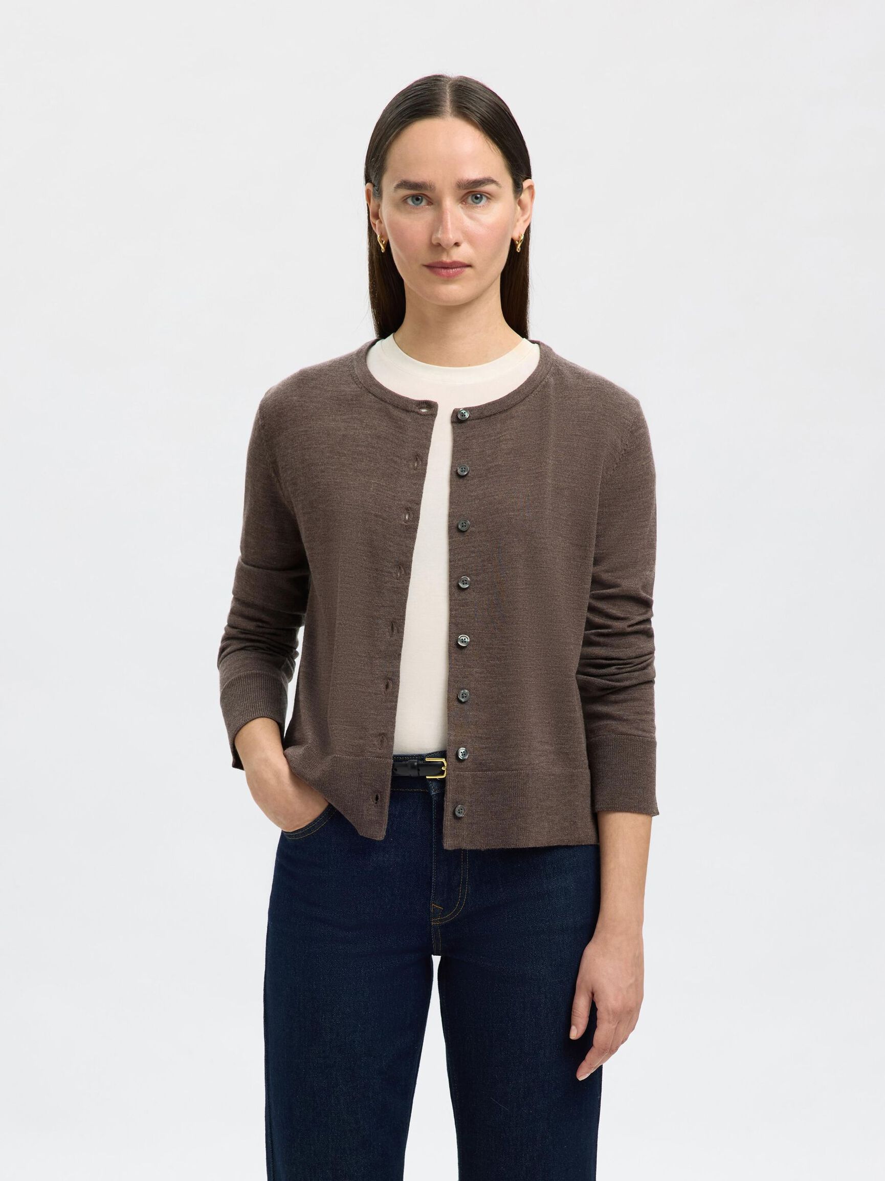 100% MERINOULD STRIKKET CARDIGAN, Delicioso, highres