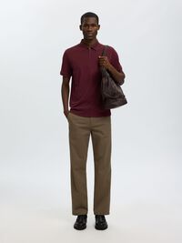ZIPPER KNITTED POLO SHIRT, Tawny Port, highres
