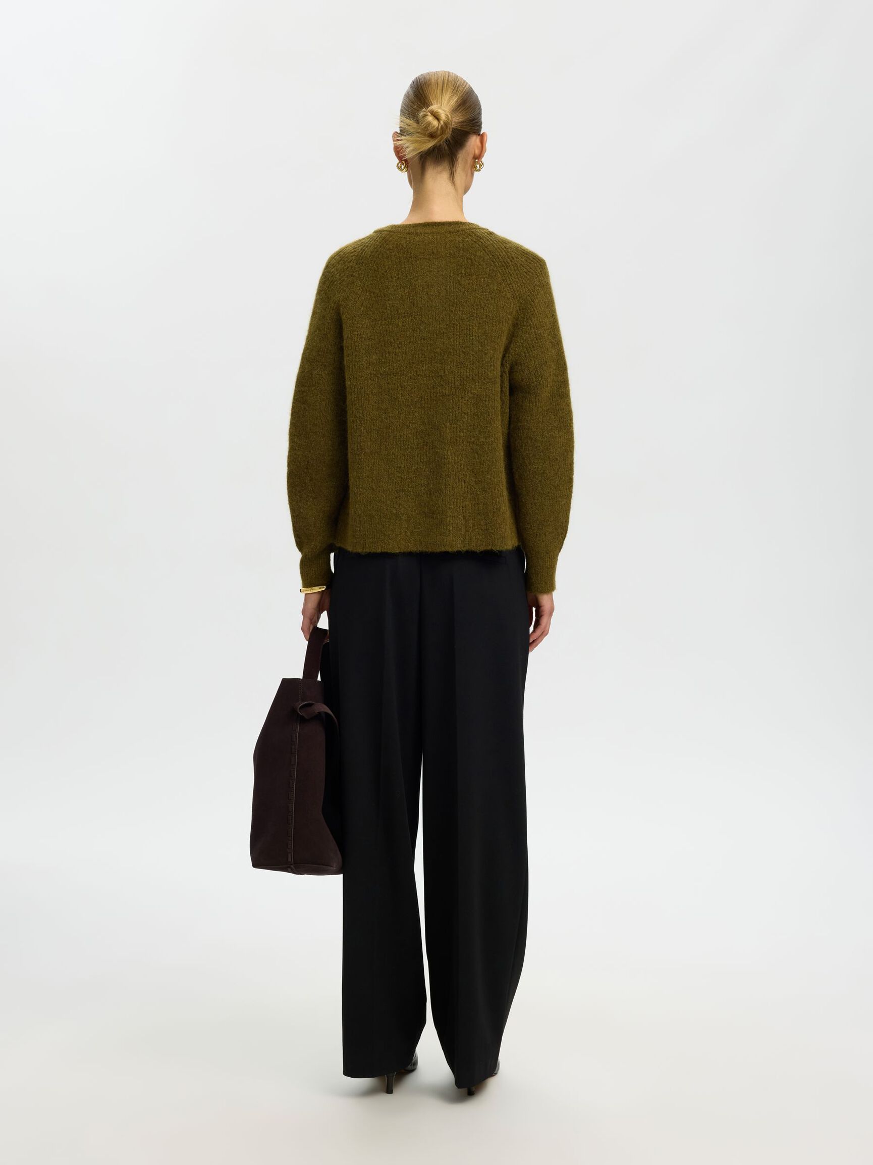 WOOL BLEND CARDIGAN, Fir Green, highres