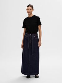 DENIM MAXI SKIRT, Dark Blue Denim, highres