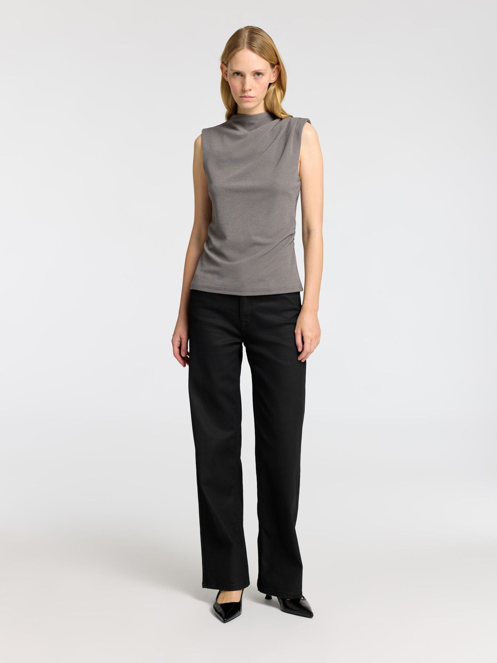 PAILLETTE TOP SANS MANCHES, Grey, highres