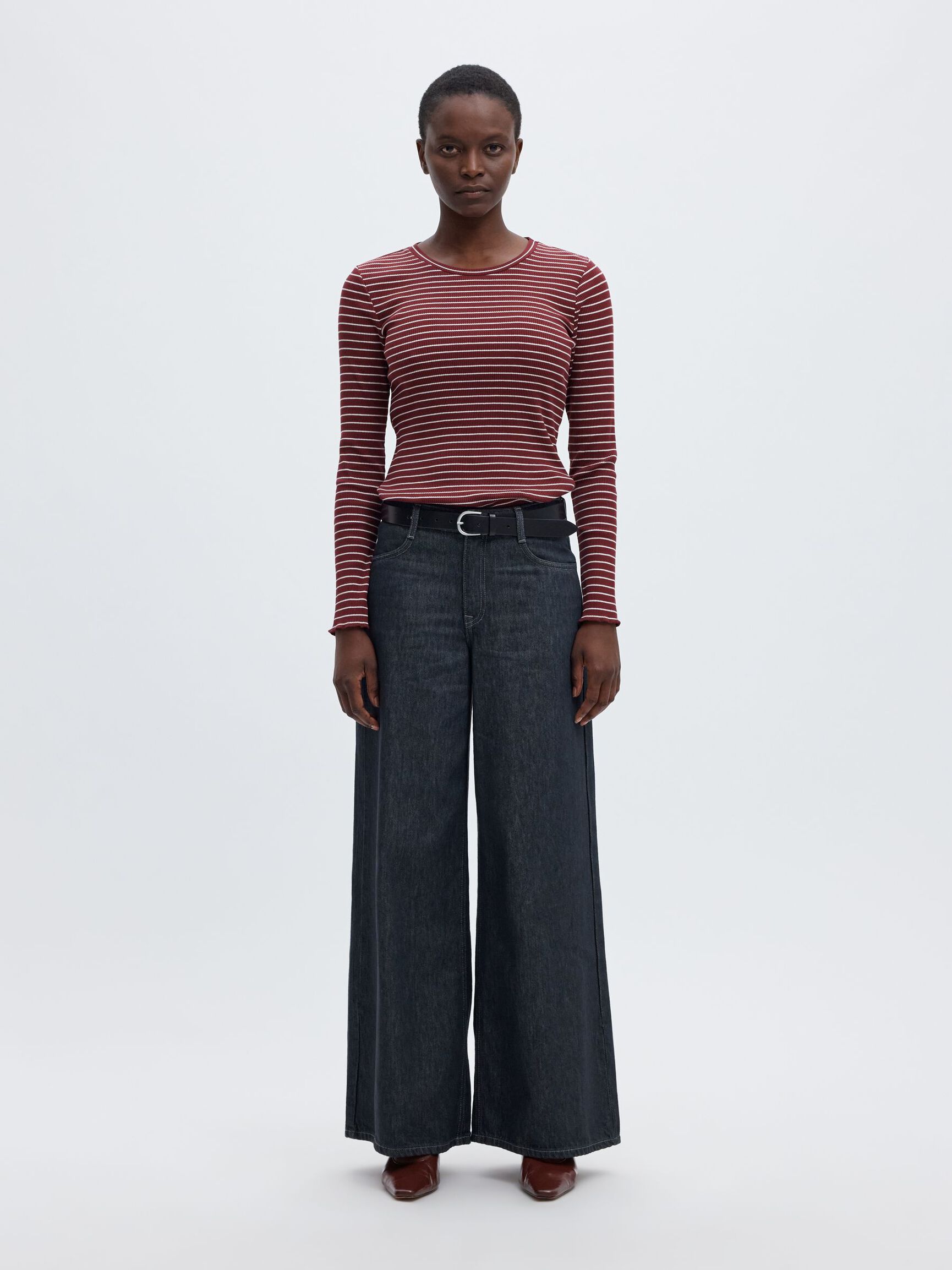 STRIPED LONG-SLEEVED T-SHIRT, Tawny Port, highres