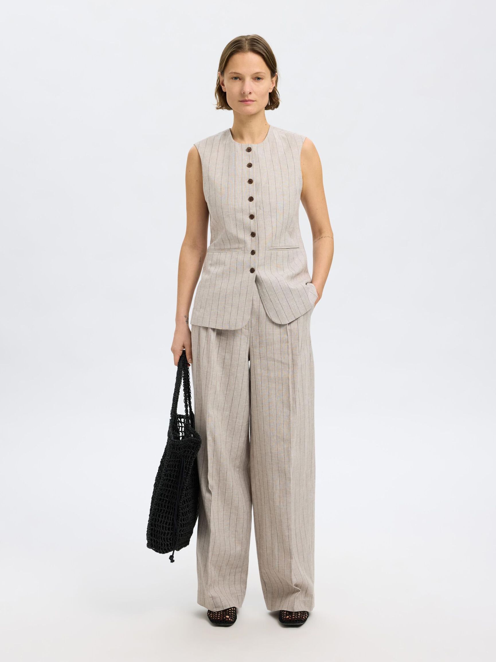 LEINENMIX HOSE MIT WEITEM BEIN, Oatmeal, highres
