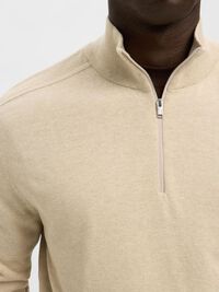 HALF-ZIP KNITTED JUMPER, Oatmeal, highres