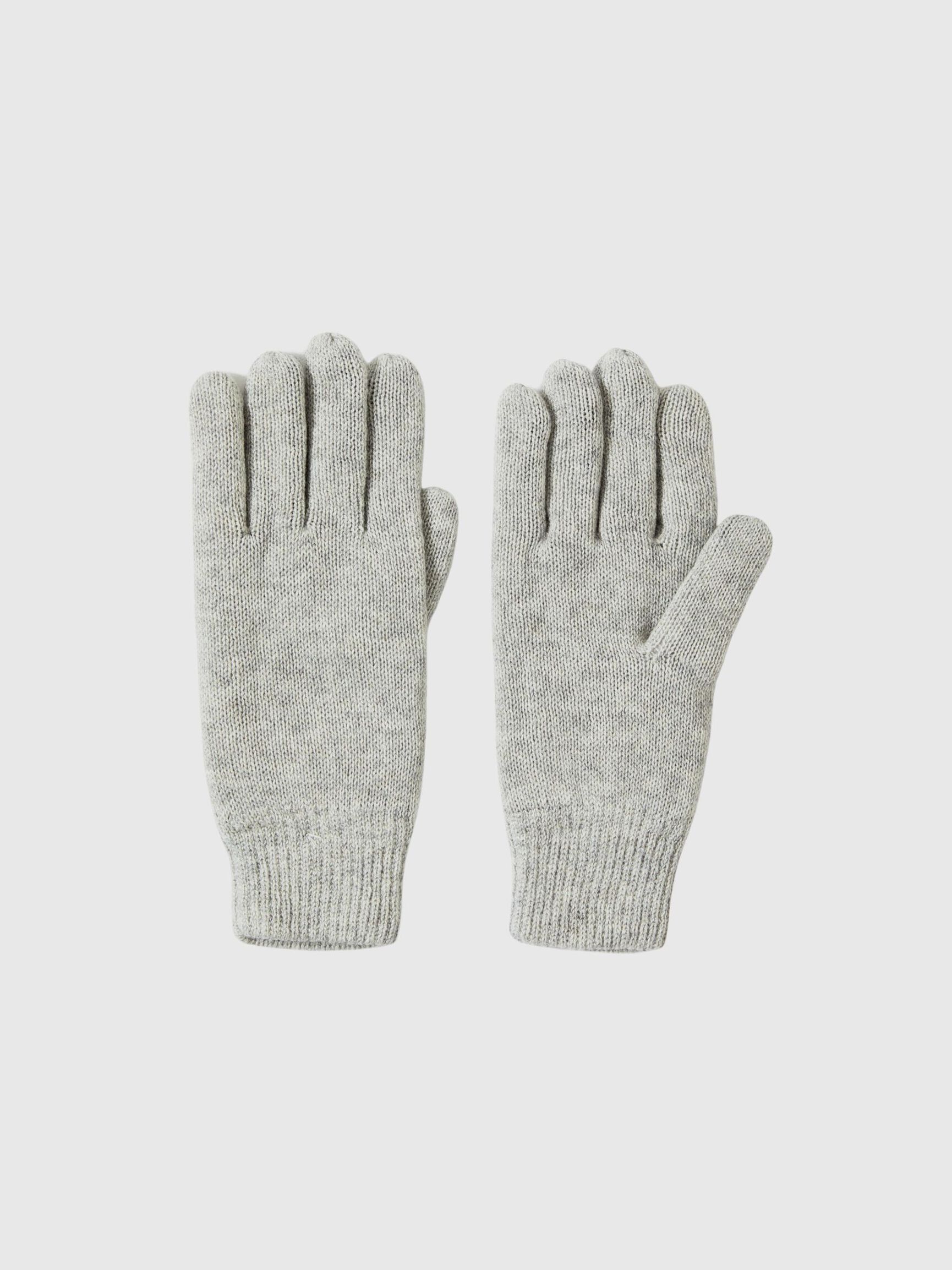 WOOL BLEND RIBBED GLOVES, Light Grey Melange, highres