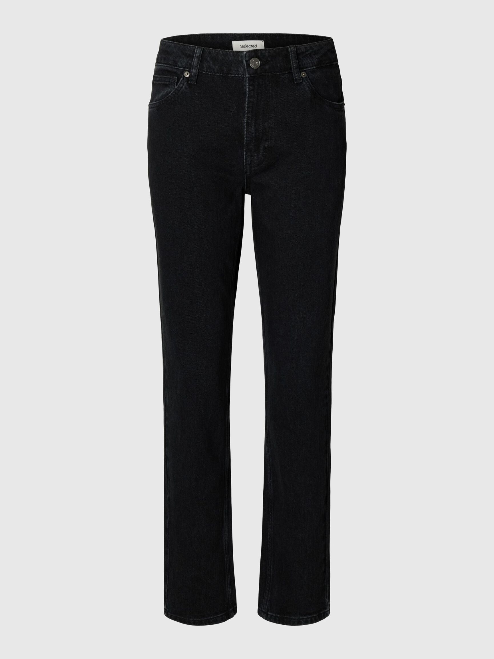 MID WAIST SLIM TAPERED-FIT JEANS, Black Denim, highres