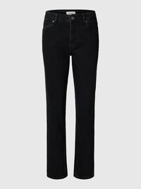 MID WAIST SLIM TAPERED-FIT JEANS, Black Denim, highres