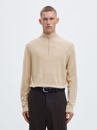 SWETER Z KRÓTKIM ZAMKIEM, Oatmeal, highres