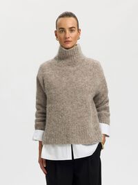 WOOL BLEND HIGH-NECK JUMPER, Steel Gray, highres
