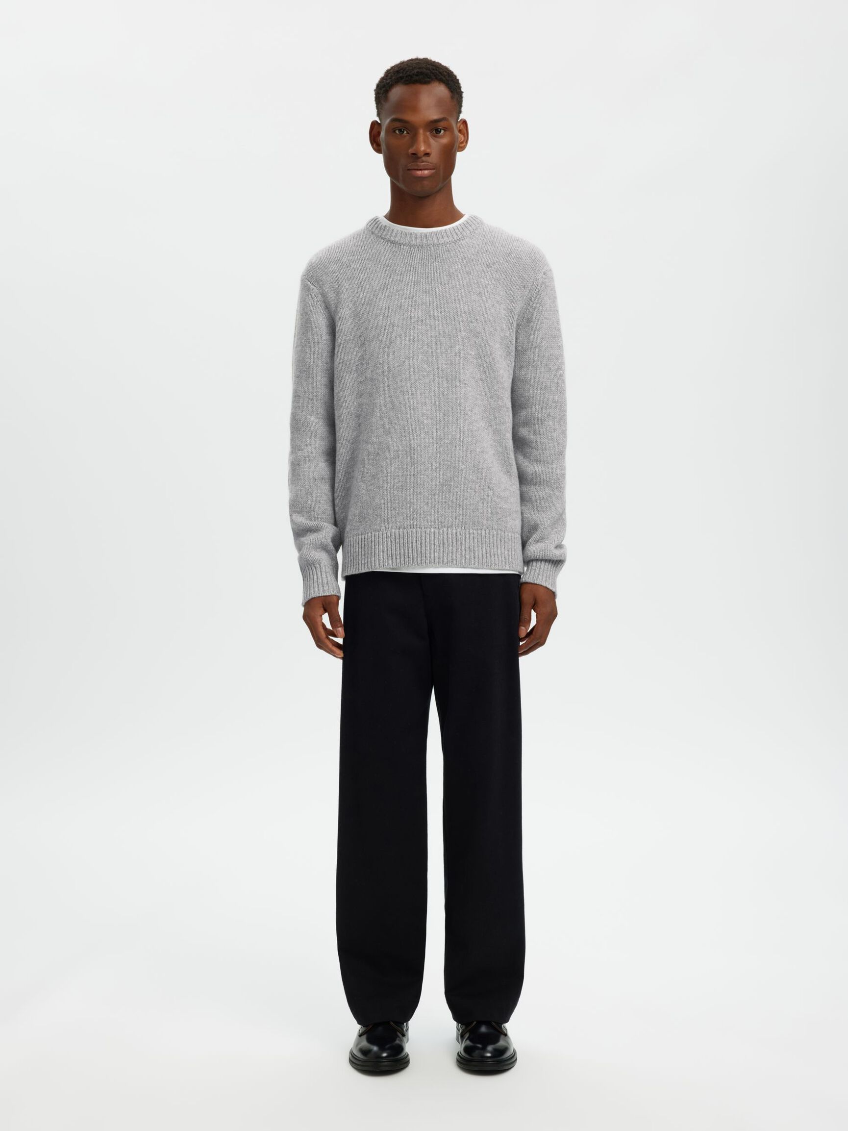 WOOL BLEND RELAXED FIT JUMPER, Light Grey Melange, highres
