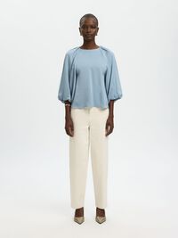 VISCOSE BLOUSE MANCHES 3/4, Dusty Blue, highres