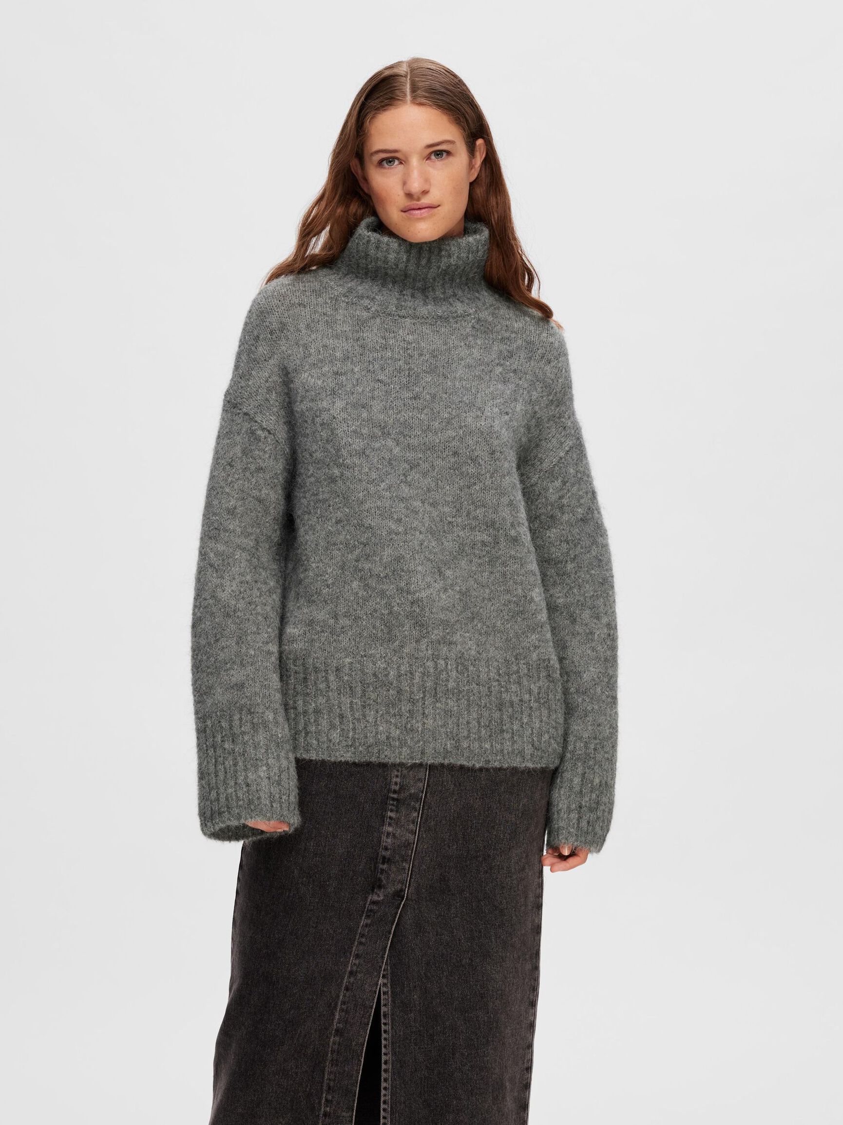 WOLLGEMISCH HIGH NECK PULLOVER, Light Grey Melange, highres